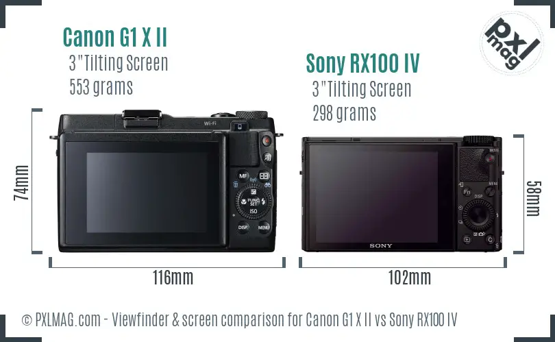 Canon G1 X II vs Sony RX100 IV Screen and Viewfinder comparison