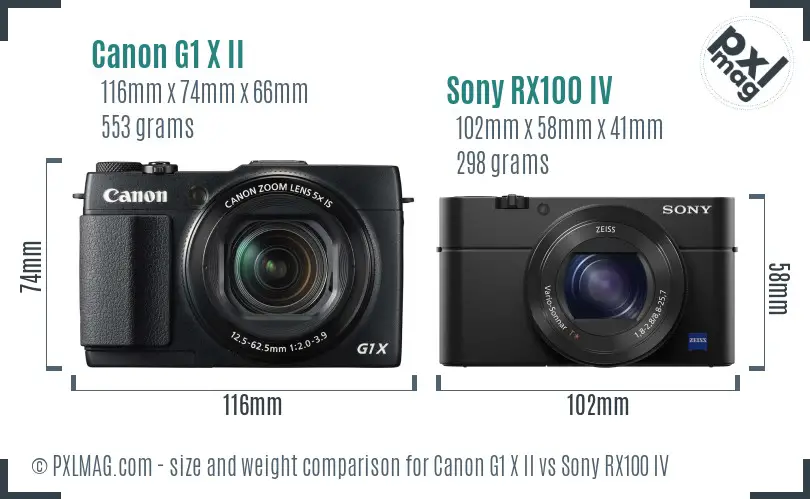 Canon G1 X II vs Sony RX100 IV size comparison