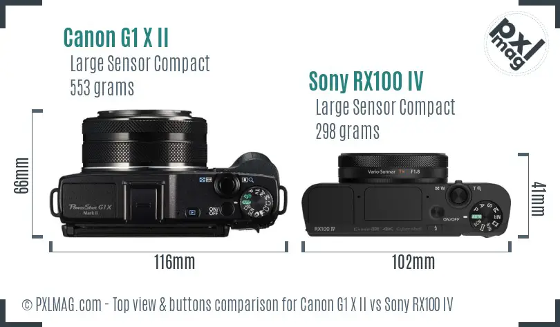 Canon G1 X II vs Sony RX100 IV top view buttons comparison