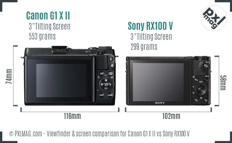 Canon G1 X II vs Sony RX100 V Screen and Viewfinder comparison