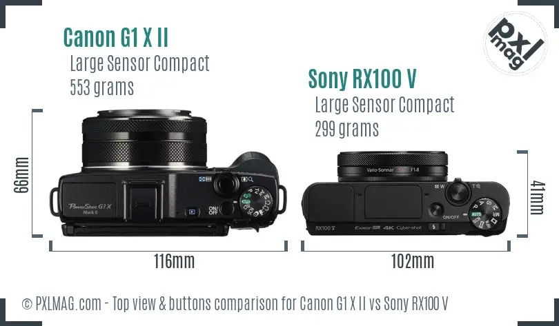 Canon G1 X II vs Sony RX100 V top view buttons comparison