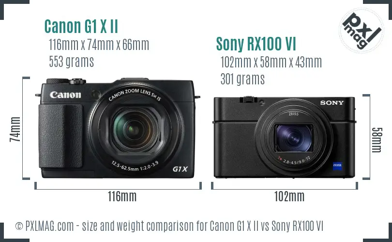 Canon G1 X II vs Sony RX100 VI size comparison