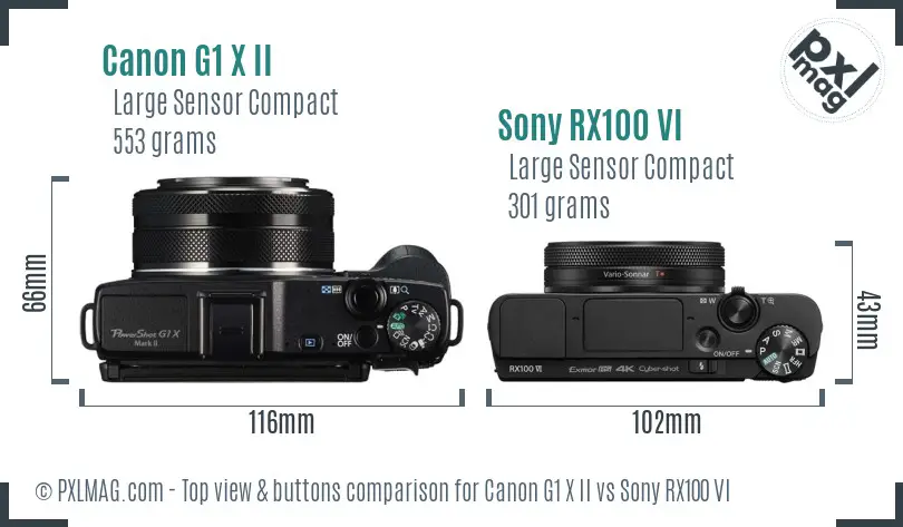 Canon G1 X II vs Sony RX100 VI top view buttons comparison