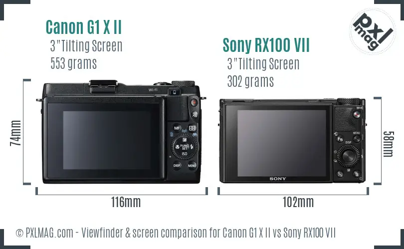 Canon G1 X II vs Sony RX100 VII Screen and Viewfinder comparison