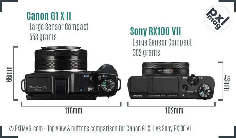 Canon G1 X II vs Sony RX100 VII top view buttons comparison