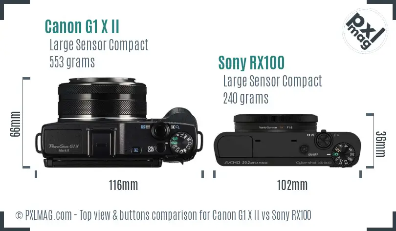 Canon G1 X II vs Sony RX100 top view buttons comparison