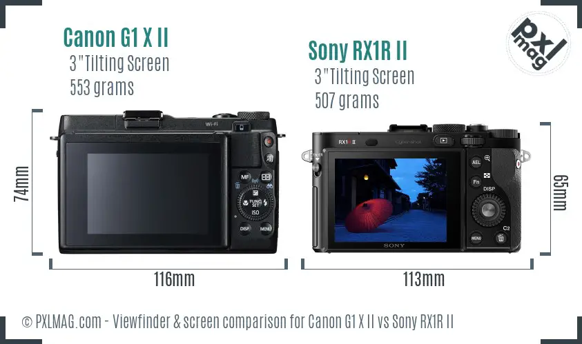 Canon G1 X II vs Sony RX1R II Screen and Viewfinder comparison