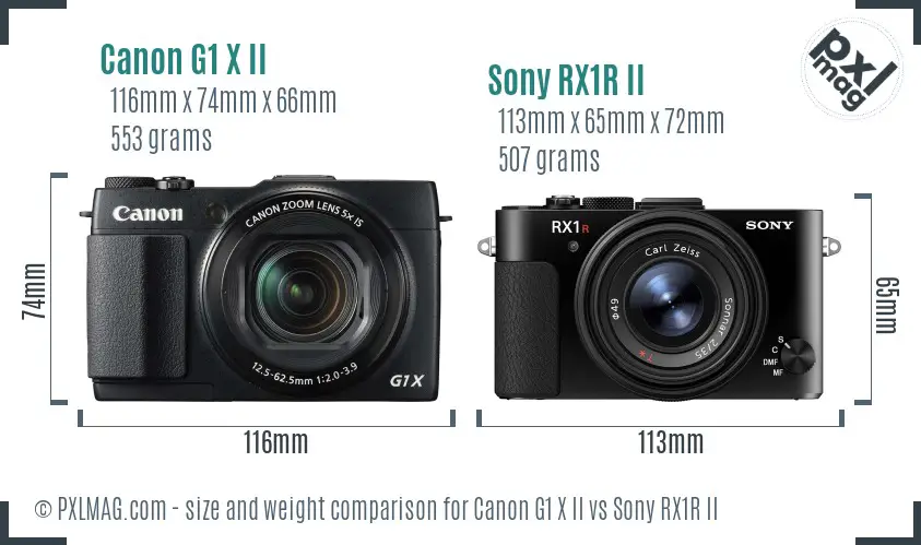 Canon G1 X II vs Sony RX1R II size comparison