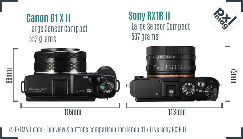 Canon G1 X II vs Sony RX1R II top view buttons comparison