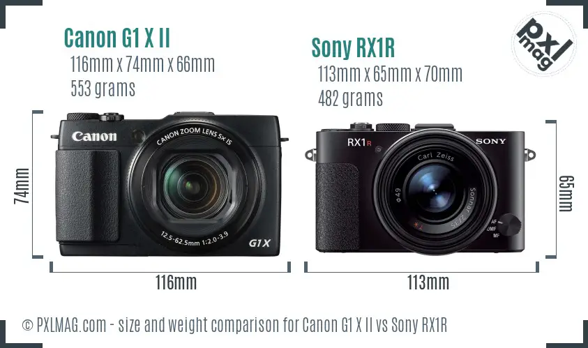 Canon G1 X II vs Sony RX1R size comparison