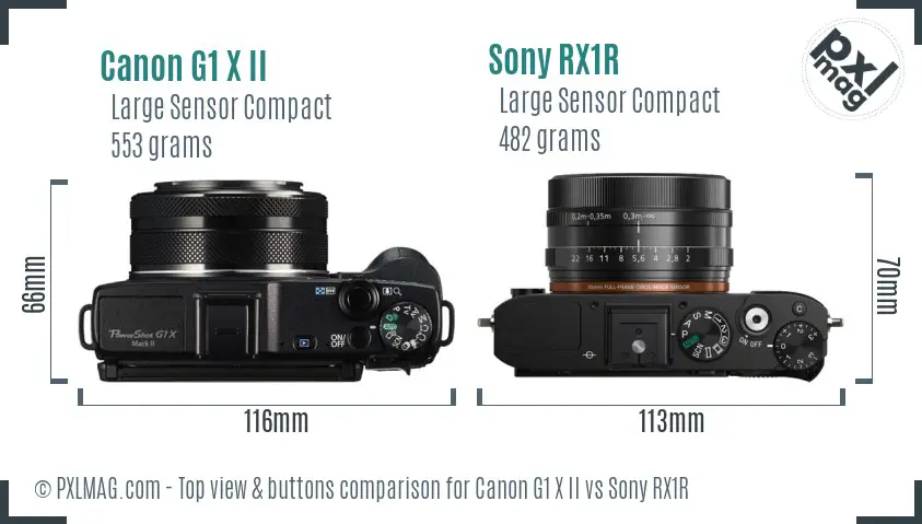 Canon G1 X II vs Sony RX1R top view buttons comparison