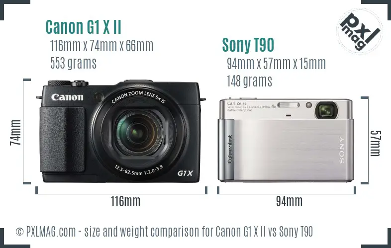 Canon G1 X II vs Sony T90 size comparison