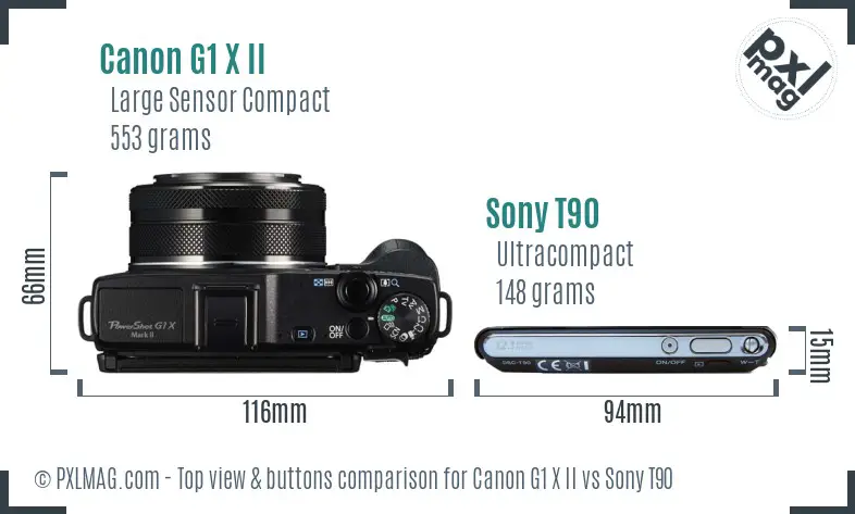 Canon G1 X II vs Sony T90 top view buttons comparison