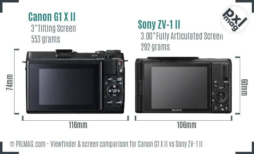 Canon G1 X II vs Sony ZV-1 II Screen and Viewfinder comparison