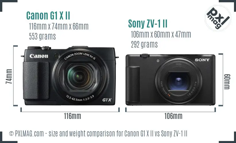 Canon G1 X II vs Sony ZV-1 II size comparison