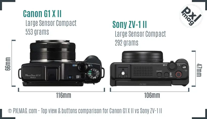 Canon G1 X II vs Sony ZV-1 II top view buttons comparison