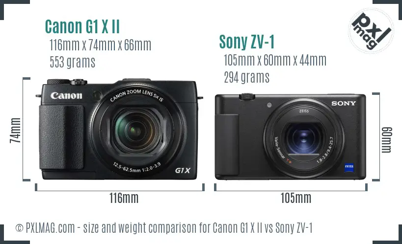 Canon G1 X II vs Sony ZV-1 size comparison