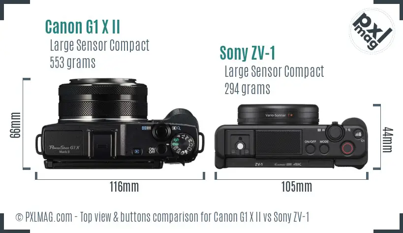 Canon G1 X II vs Sony ZV-1 top view buttons comparison