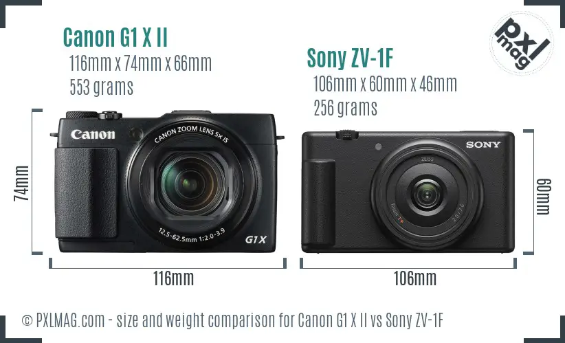 Canon G1 X II vs Sony ZV-1F size comparison