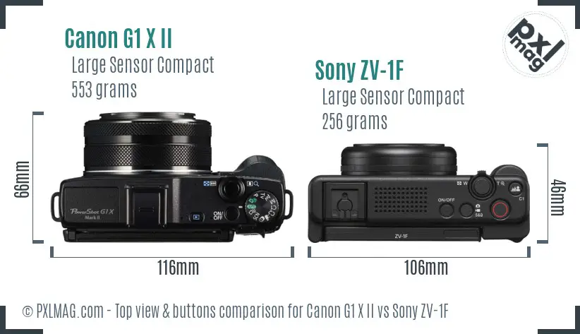 Canon G1 X II vs Sony ZV-1F top view buttons comparison