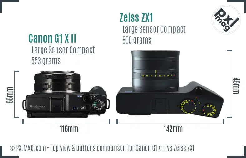 Canon G1 X II vs Zeiss ZX1 top view buttons comparison
