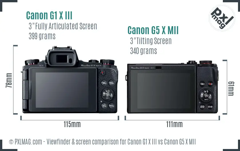 Canon G1 X III vs Canon G5 X MII Screen and Viewfinder comparison