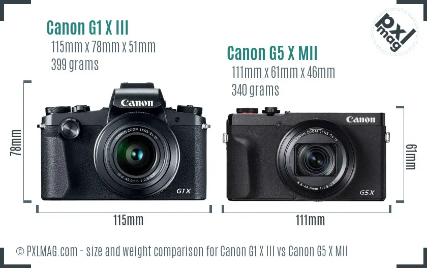 Canon G1 X III vs Canon G5 X MII size comparison