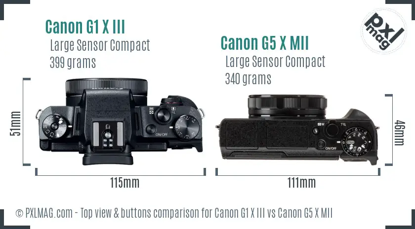 Canon G1 X III vs Canon G5 X MII top view buttons comparison
