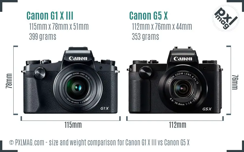 Canon G1 X III vs Canon G5 X size comparison