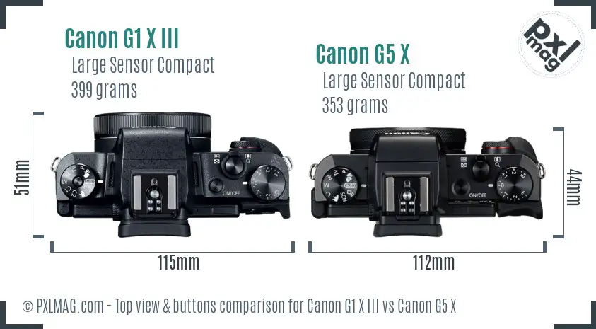 Canon G1 X III vs Canon G5 X top view buttons comparison
