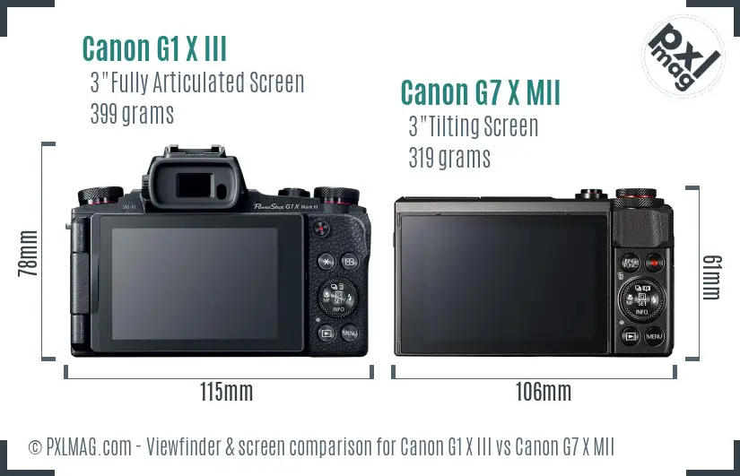 Canon G1 X III vs Canon G7 X MII Screen and Viewfinder comparison