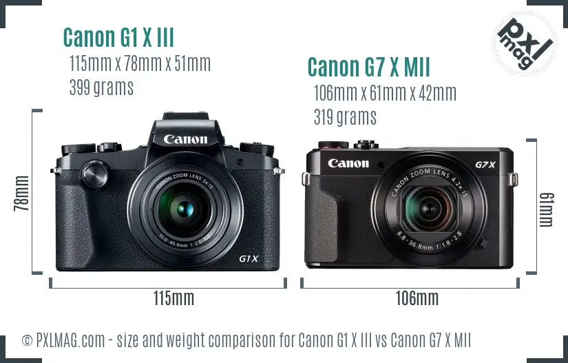 Canon G1 X III vs Canon G7 X MII size comparison