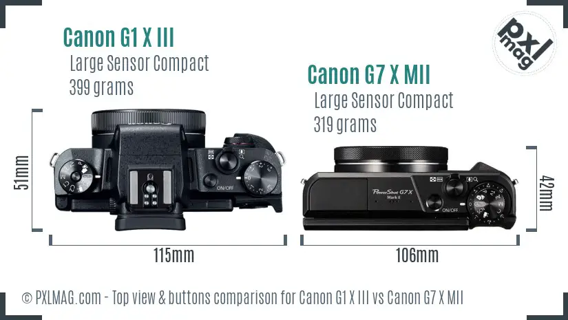 Canon G1 X III vs Canon G7 X MII top view buttons comparison