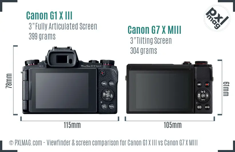 Canon G1 X III vs Canon G7 X MIII Screen and Viewfinder comparison