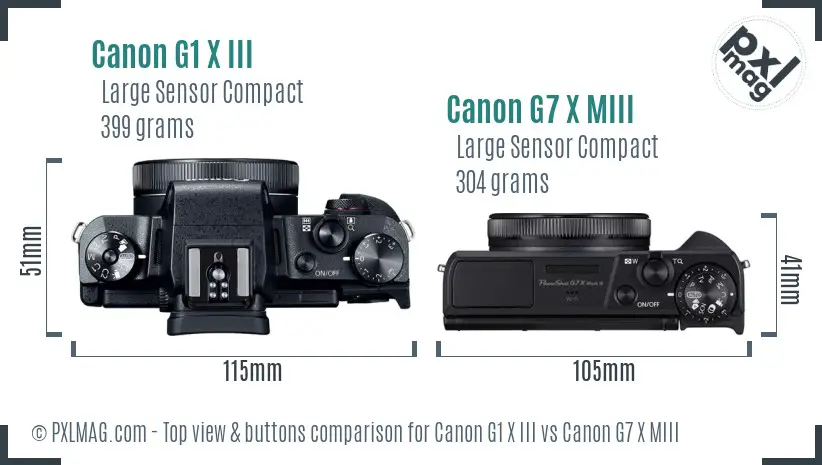 Canon G1 X III vs Canon G7 X MIII top view buttons comparison