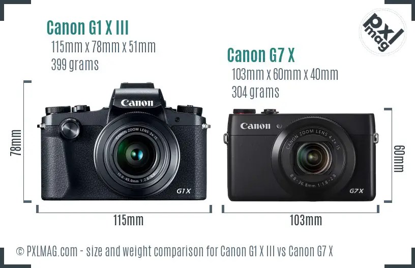 Canon G1 X III vs Canon G7 X size comparison