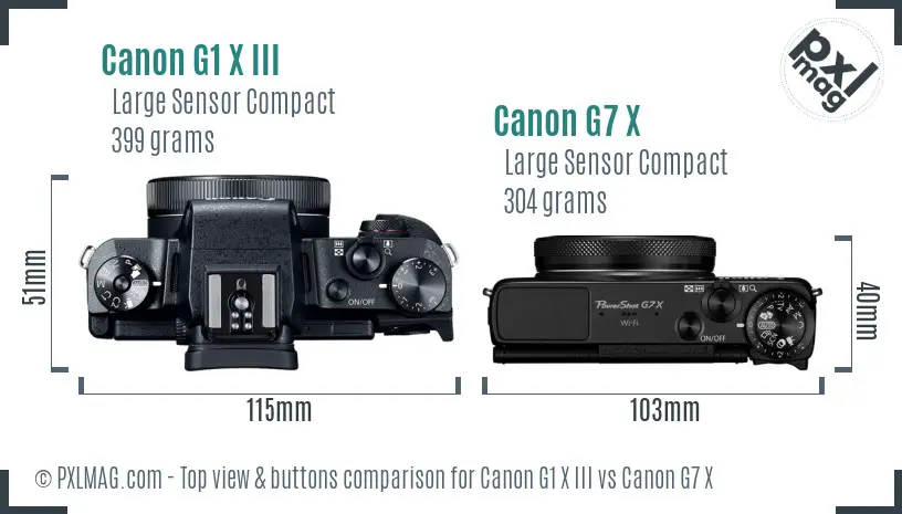 Canon G1 X III vs Canon G7 X top view buttons comparison