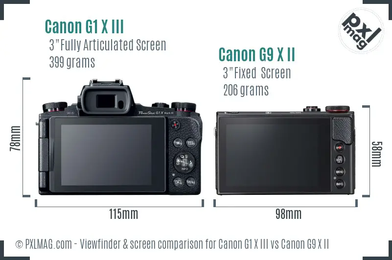 Canon G1 X III vs Canon G9 X II Screen and Viewfinder comparison