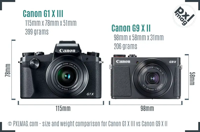 Canon G1 X III vs Canon G9 X II size comparison