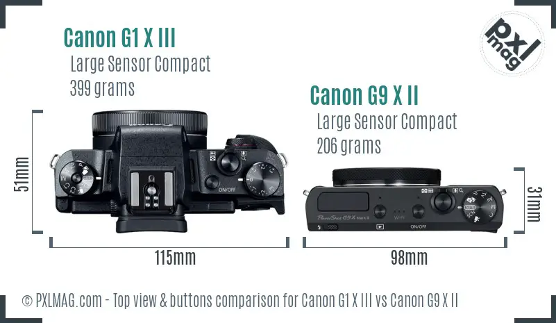 Canon G1 X III vs Canon G9 X II top view buttons comparison