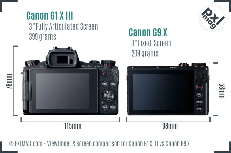 Canon G1 X III vs Canon G9 X Screen and Viewfinder comparison