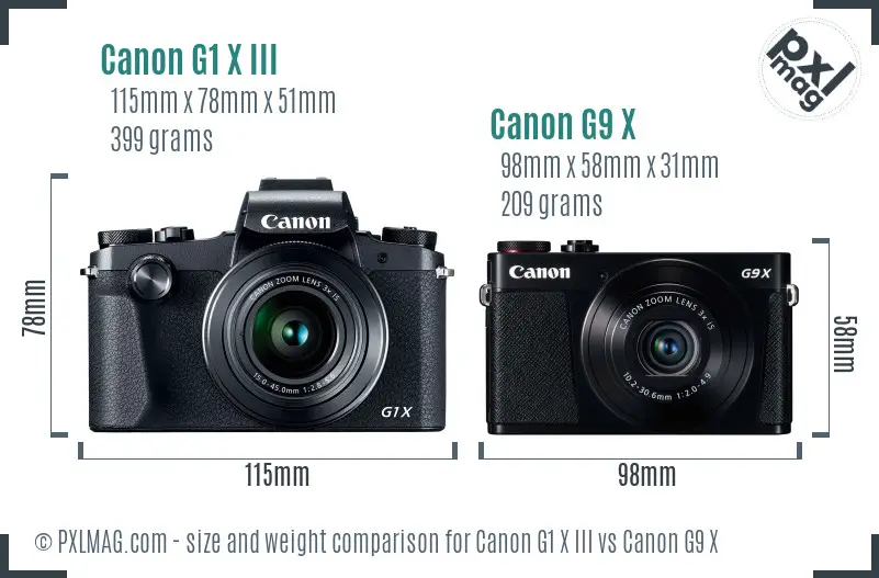 Canon G1 X III vs Canon G9 X size comparison