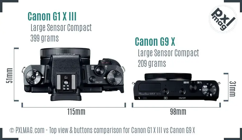 Canon G1 X III vs Canon G9 X top view buttons comparison