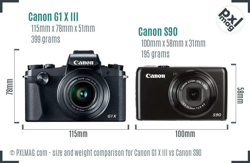 Canon G1 X III vs Canon S90 size comparison