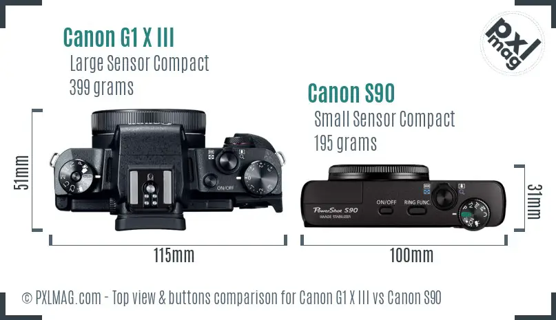 Canon G1 X III vs Canon S90 top view buttons comparison