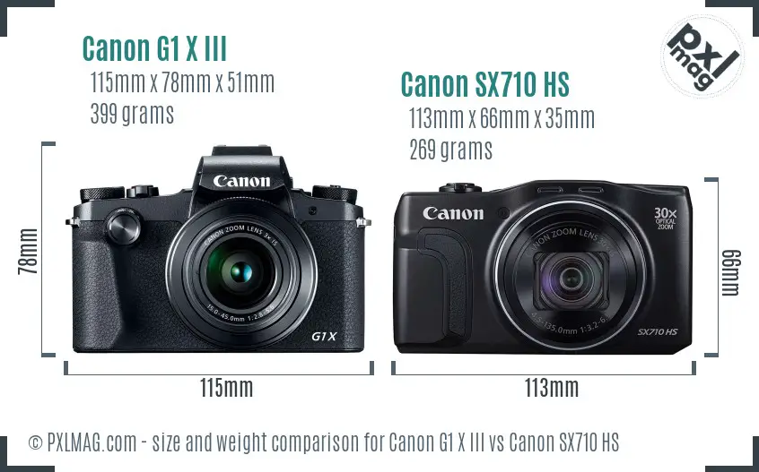 Canon G1 X III vs Canon SX710 HS size comparison