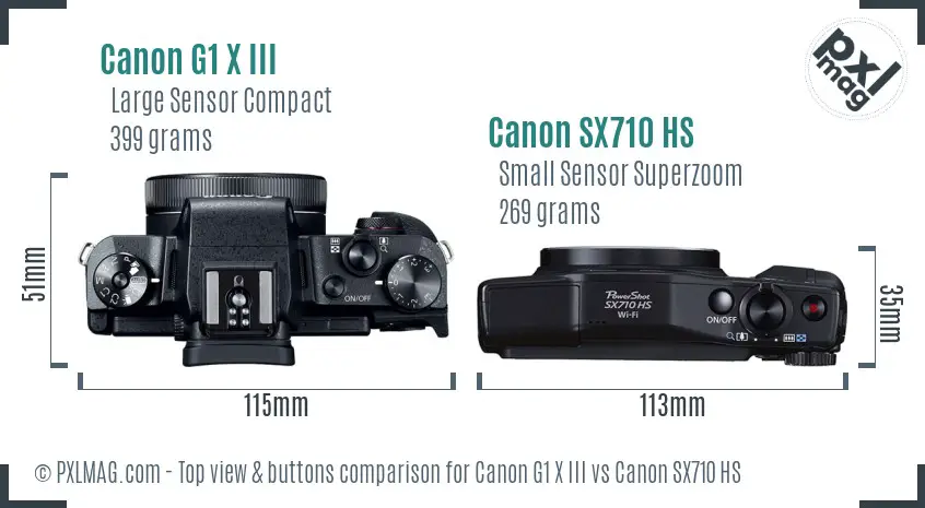 Canon G1 X III vs Canon SX710 HS top view buttons comparison