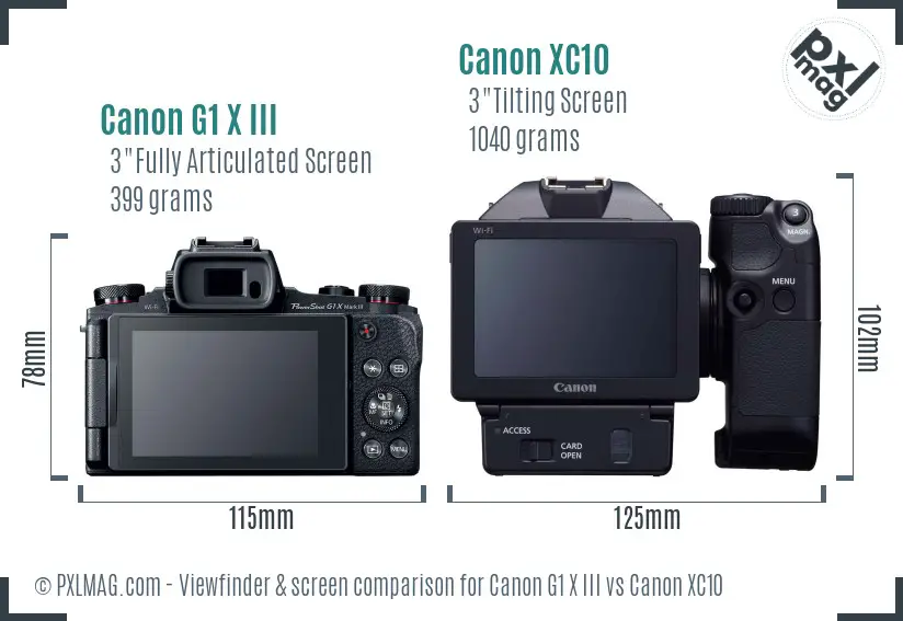 Canon G1 X III vs Canon XC10 Screen and Viewfinder comparison