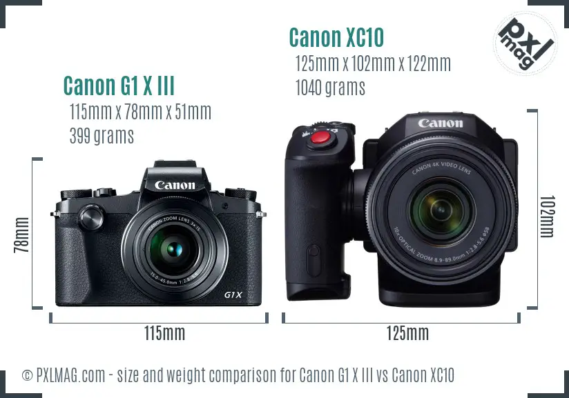Canon G1 X III vs Canon XC10 size comparison