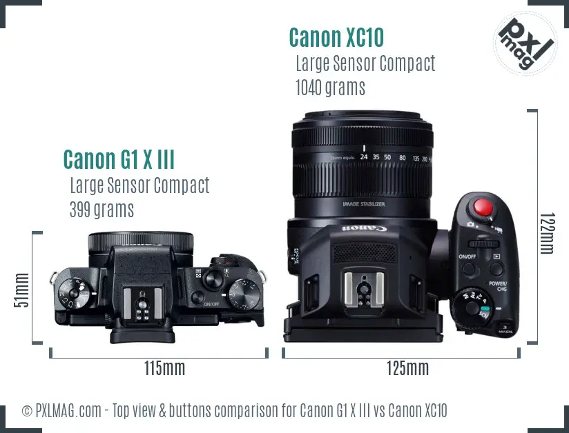 Canon G1 X III vs Canon XC10 top view buttons comparison